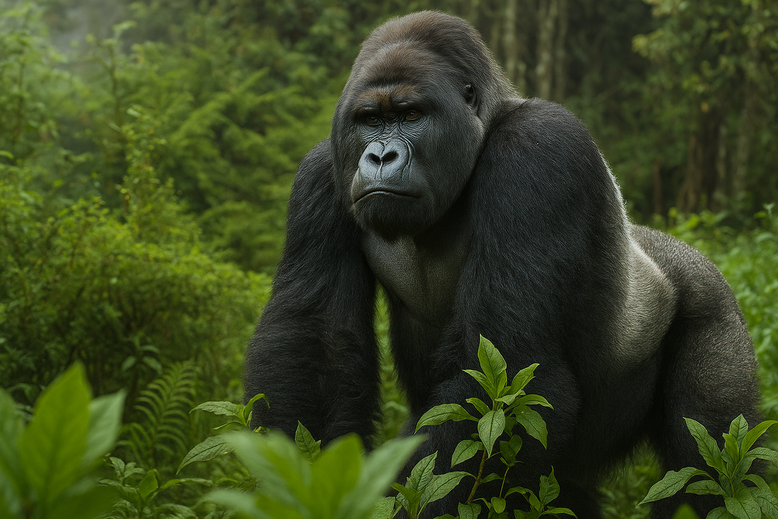 Imagem de destaque para o artigo Gorila-das-Montanhas (Gorilla beringei beringei): O Guardião Silencioso das Montanhas de Névoa